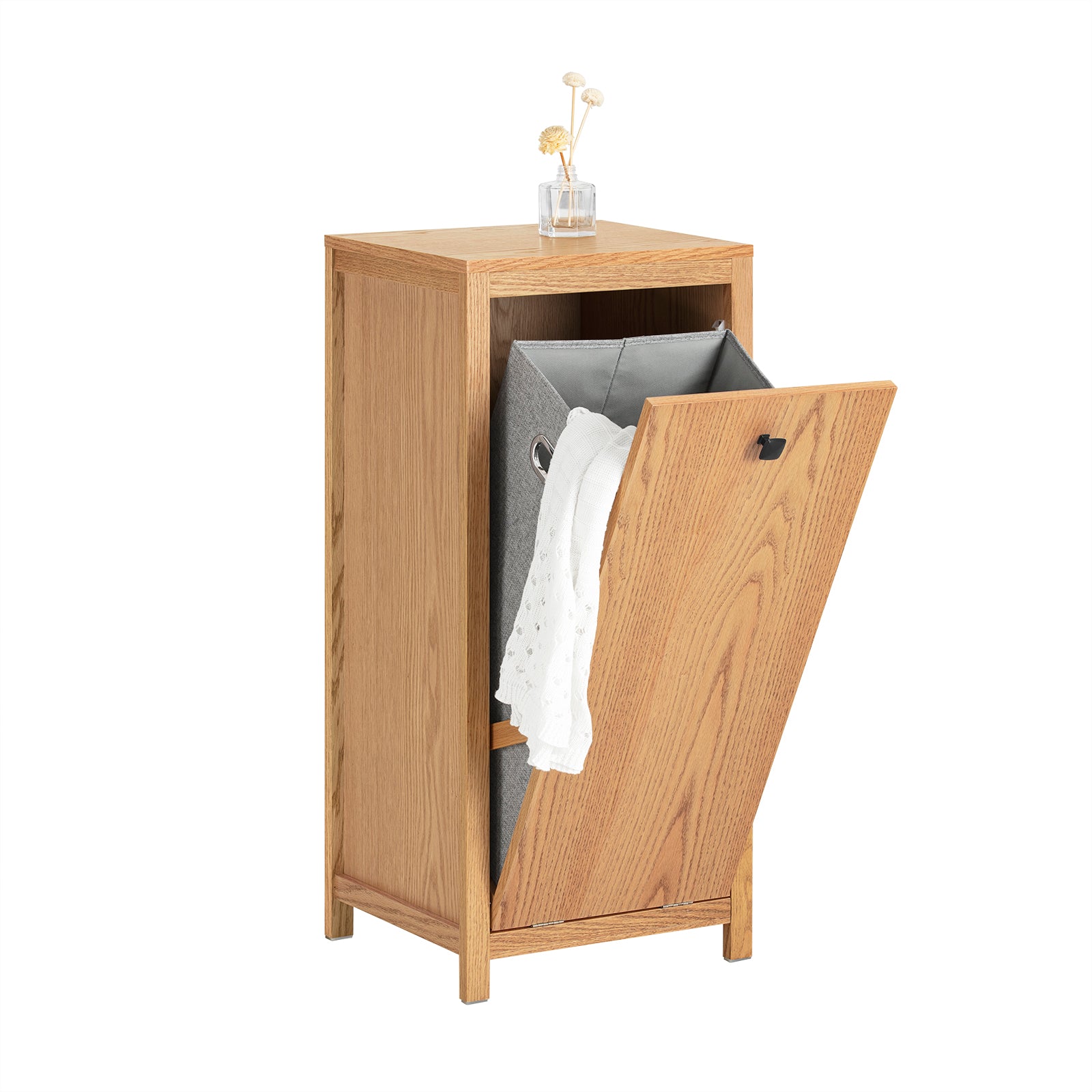 foto del prodotto mobile lavanderia con cesto portabiancheria pieghevole mobile porta biancheria per bagno 40x35x90 cm bzr96-n naturale