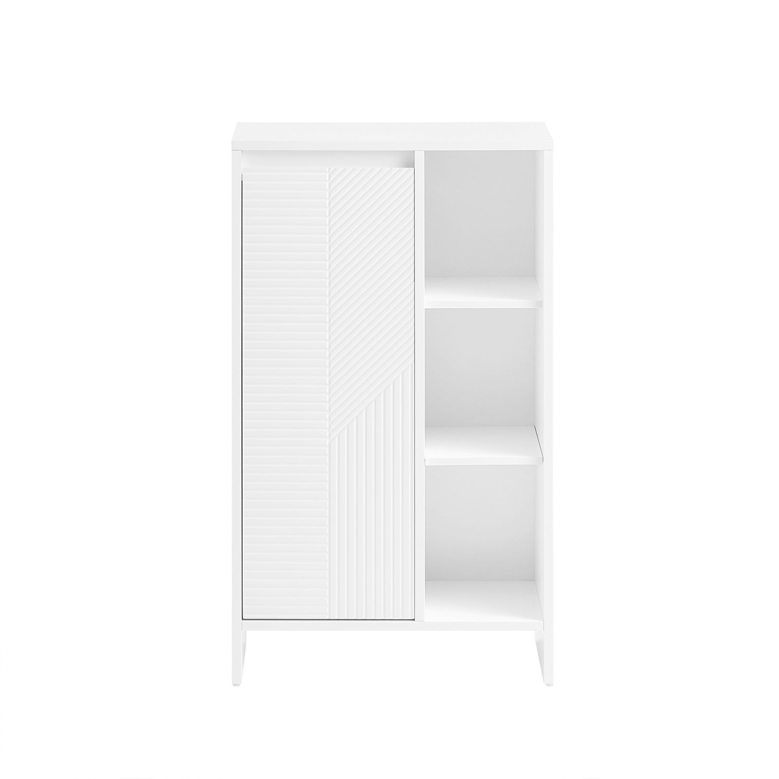 foto del prodotto mobile lavanderia con sacchi portabiancheria pieghevoli mobiletto basso da bagno con cesto per biancheria e 3 ripiani aperti bianco 50x30x86 cm bzr156 w