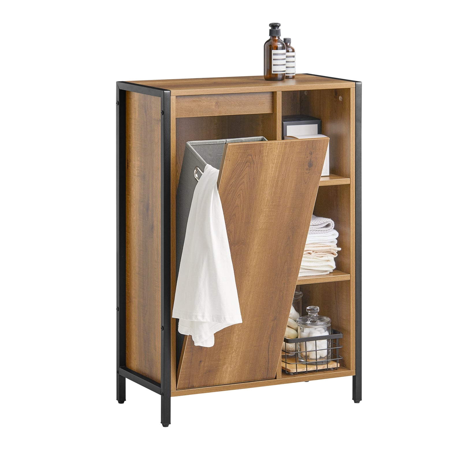 foto del prodotto mobile lavanderia con sacchi portabiancheria pieghevoli, portabiancheria, mobile bagno, stile vintage, 60x30x90cm bzr65 pf sobuy