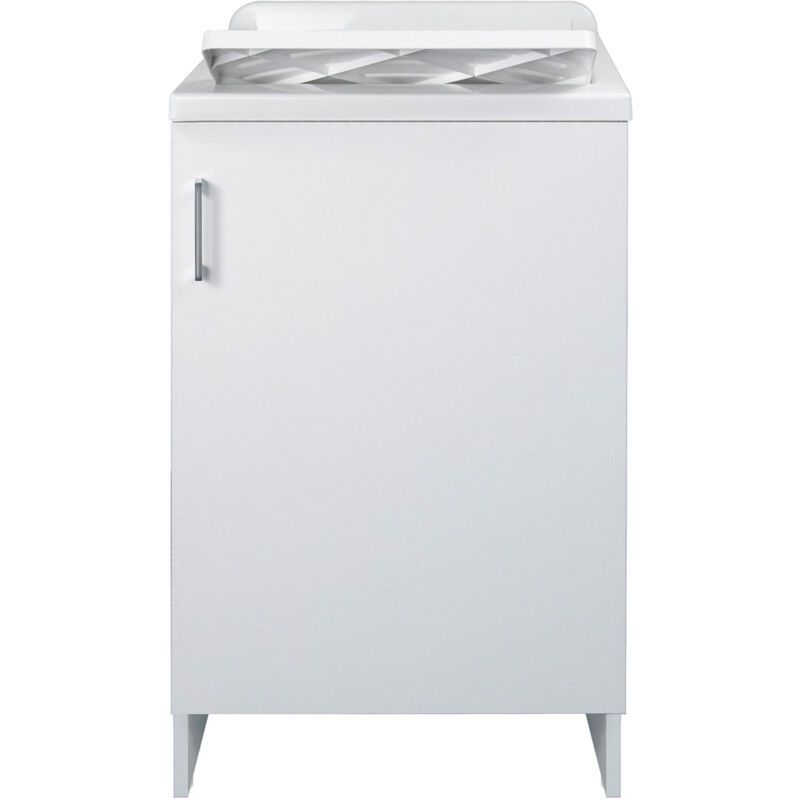 foto del prodotto mobile lavatoio 1 anta in nobilitato 45x50x85 cm vasca in pp con asse in resina e kit di scarico bianco