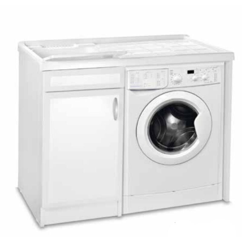foto del prodotto mobile lavatoio 105x60 cm in pvc con vasca in resina coprilavatrice a sx bianco