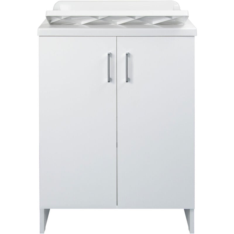 foto del prodotto mobile lavatoio 2 ante in nobilitato 60x50x85 cm vasca in pp con asse in resina e kit di scarico bianco