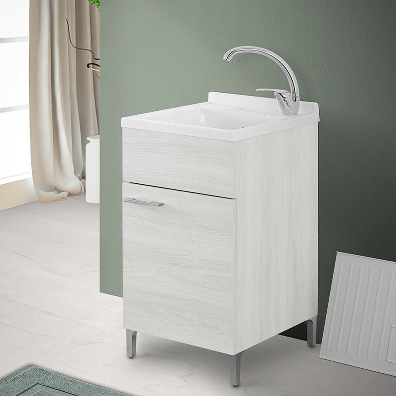 foto del prodotto mobile lavatoio 45x50 cm 1 anta bianco venato con vaschetta in resina