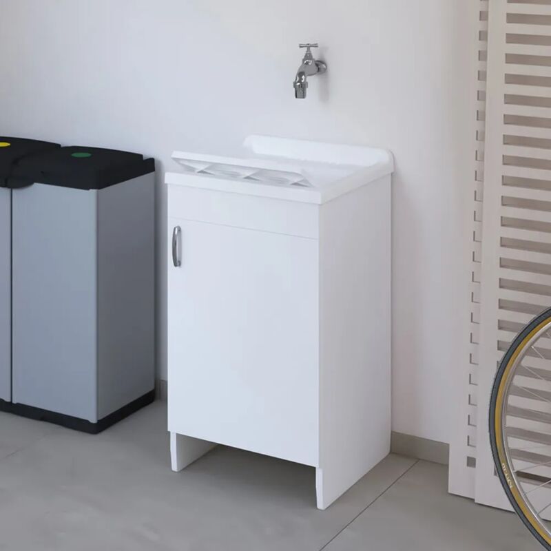 foto del prodotto mobile lavatoio 45x50 cm bianco in kit di montaggio con vasca e asse ikaro
