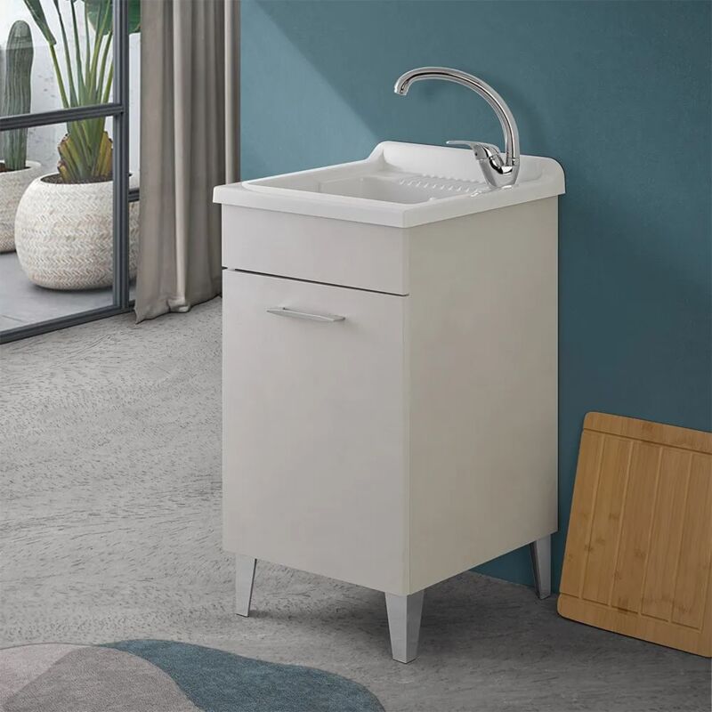 foto del prodotto mobile lavatoio 45x50 cm grigio calce vasca in resina e kit di scarico moon