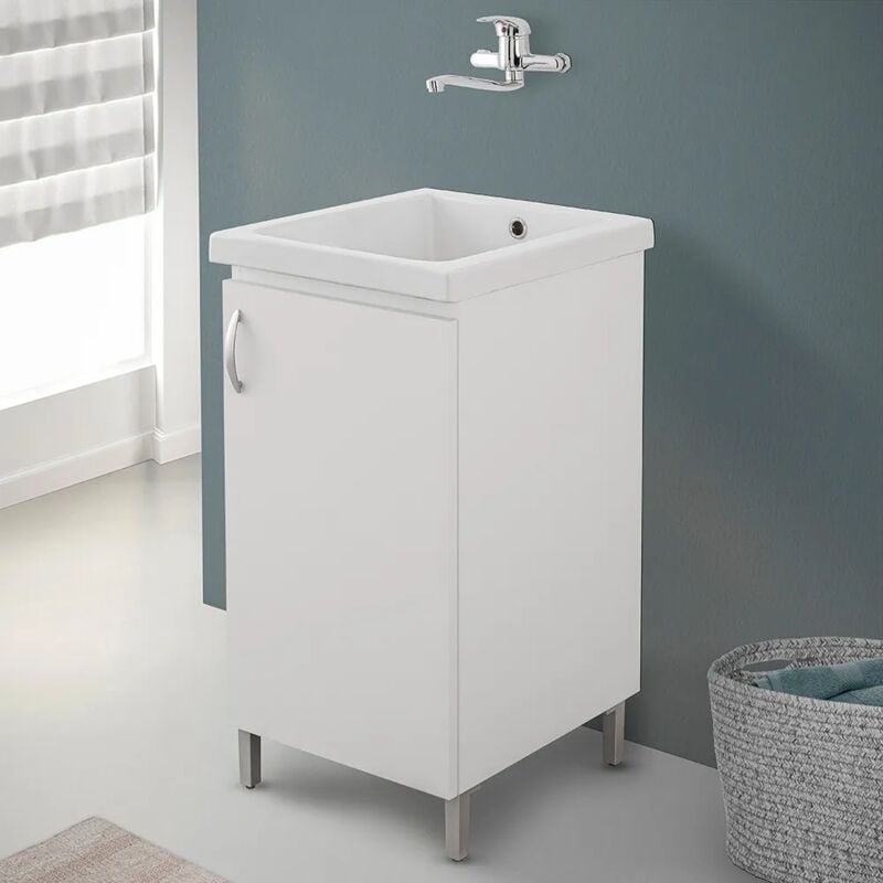 foto del prodotto mobile lavatoio 45x50 in ceramica con strofinatoio bianco opaco