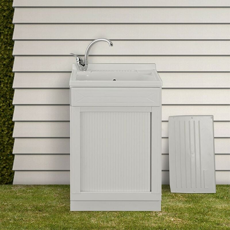 foto del prodotto mobile lavatoio 45x60 bianco con serranda vasca e asse strofinatoio