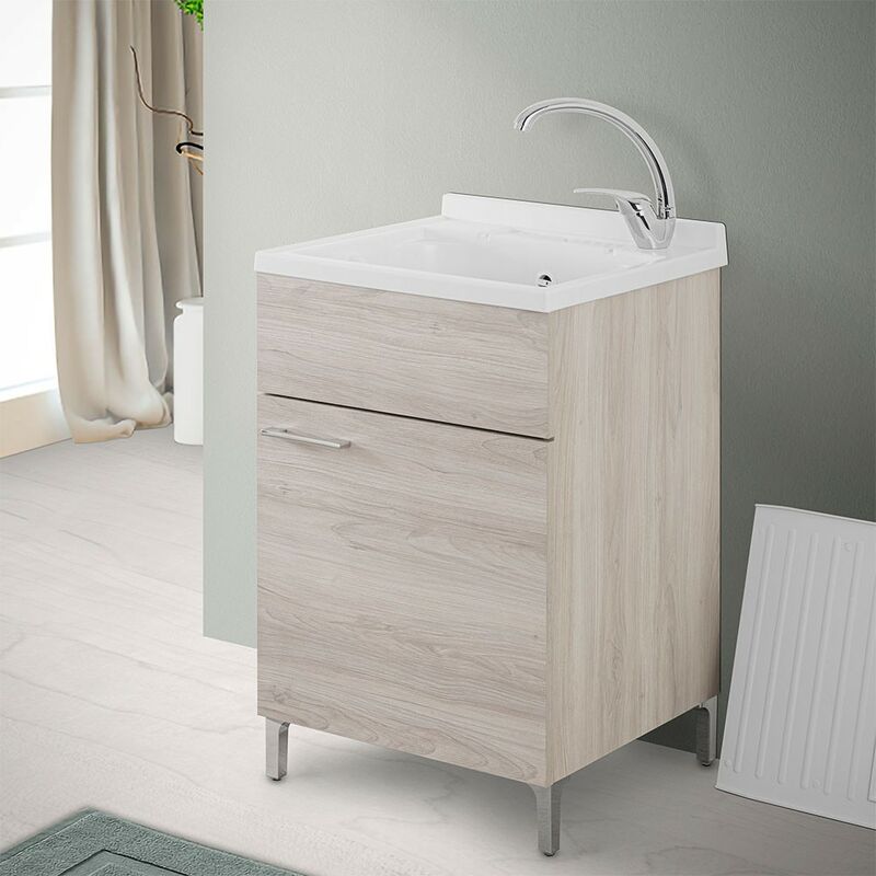 foto del prodotto mobile lavatoio 50x50 cm 1 anta rovere grigio con vasca in resina