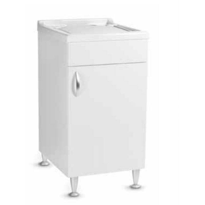 foto del prodotto mobile lavatoio 50x50 cm in legno bianco a 1 anta con vasca in resina