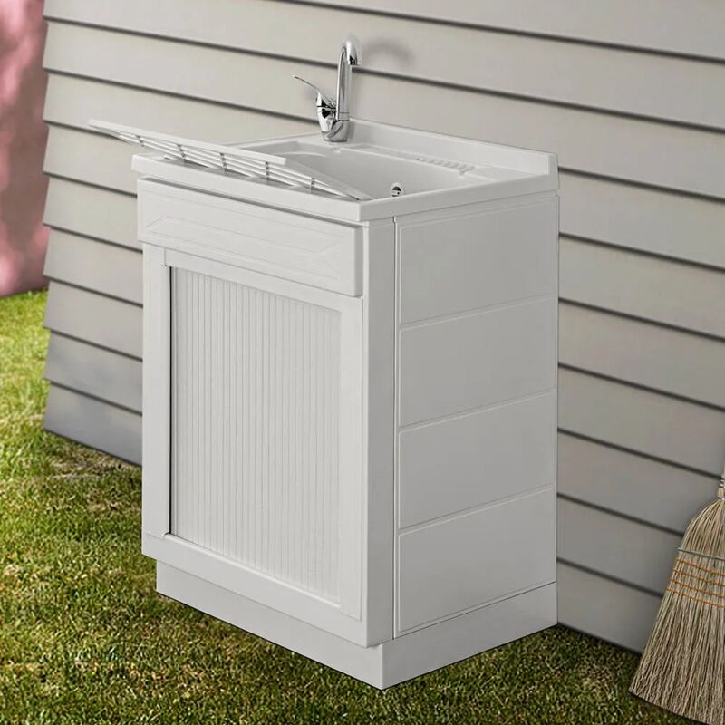 foto del prodotto mobile lavatoio 60x50 bianco con serranda vasca e asse lavapanni