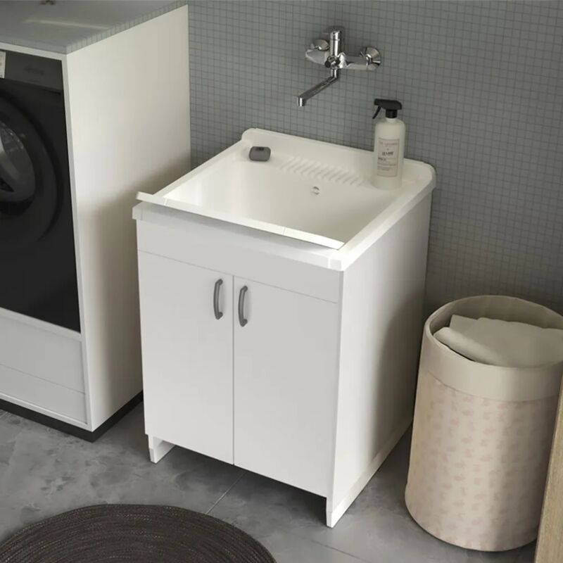 foto del prodotto mobile lavatoio 60x50 cm bianco in kit di montaggio con vasca e asse ikaro