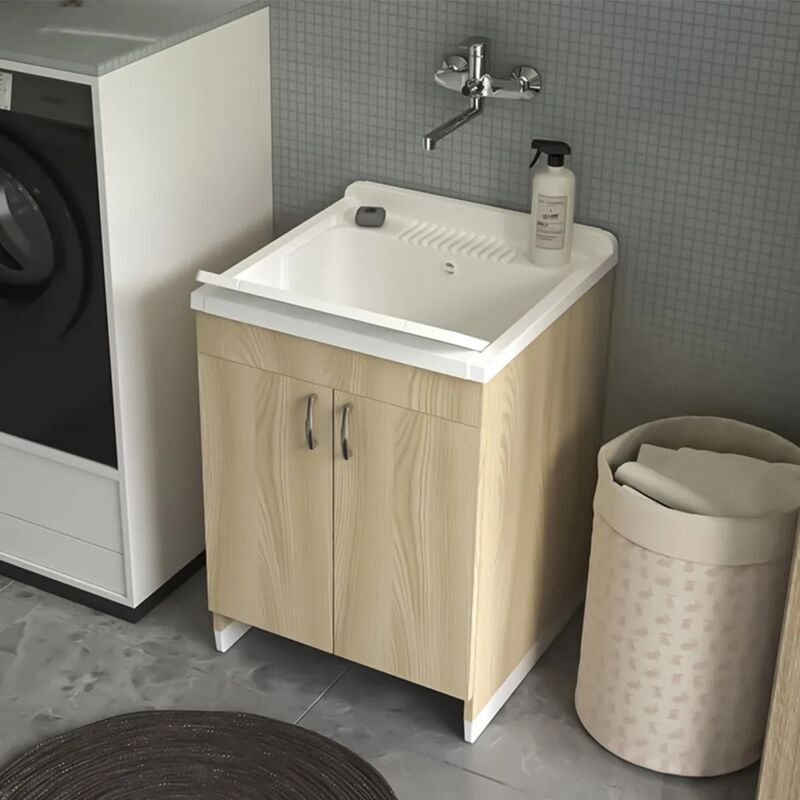 foto del prodotto mobile lavatoio 60x50 cm olmo in kit di montaggio con vasca e asse ikaro