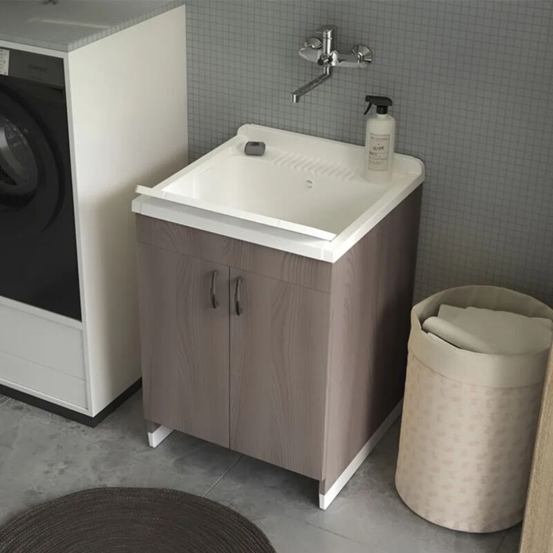 foto del prodotto mobile lavatoio 60x50 cm rovere in kit di montaggio con vasca e asse ikaro