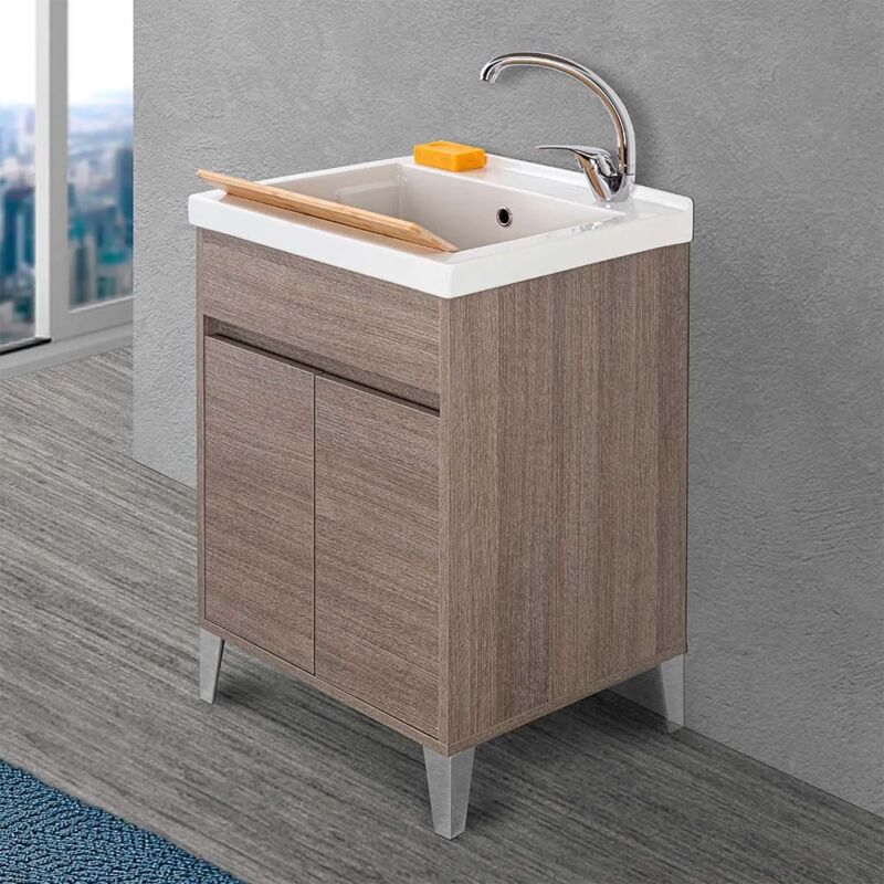 foto del prodotto mobile lavatoio 60x50 cm rovere scuro con vasca in ceramica way