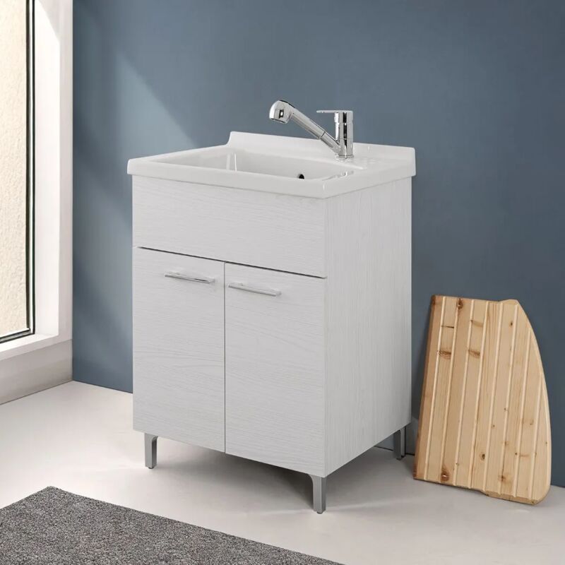 foto del prodotto mobile lavatoio 60x50 rovere bianco moon con vasca in ceramica dolomite