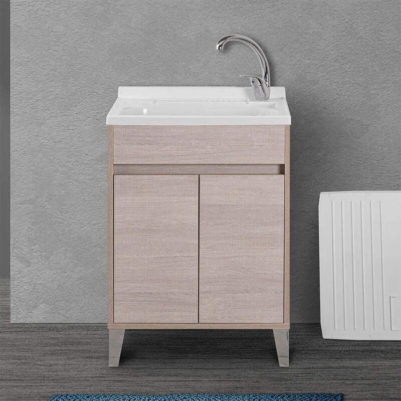 foto del prodotto mobile lavatoio 60x50 rovere chiaro con vasca asse e kit scarico way