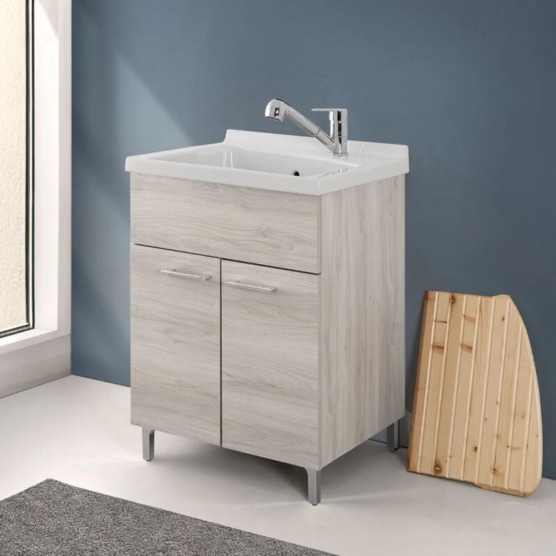 foto del prodotto mobile lavatoio 60x50 rovere grigio moon con vasca in ceramica dolomite