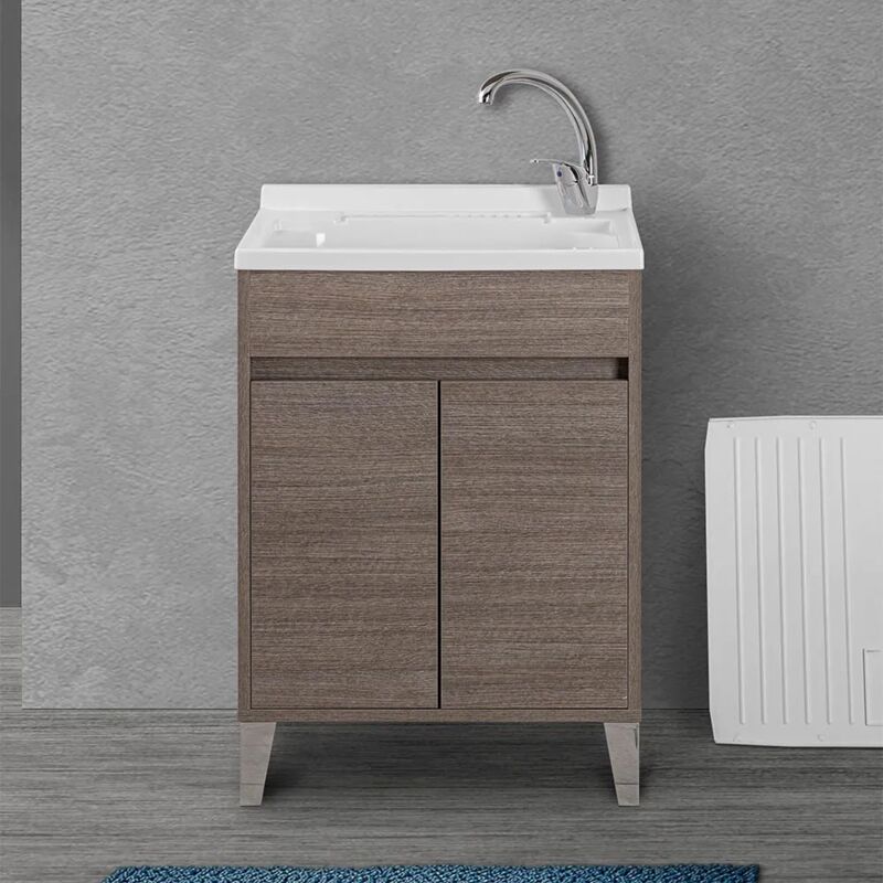 foto del prodotto mobile lavatoio 60x50 rovere scuro con vasca asse e kit scarico way