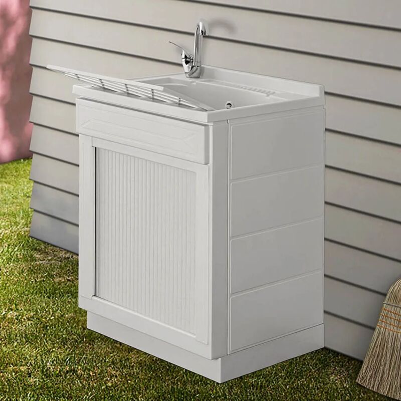foto del prodotto mobile lavatoio 60x60 bianco con serranda vasca e asse strofinatoio