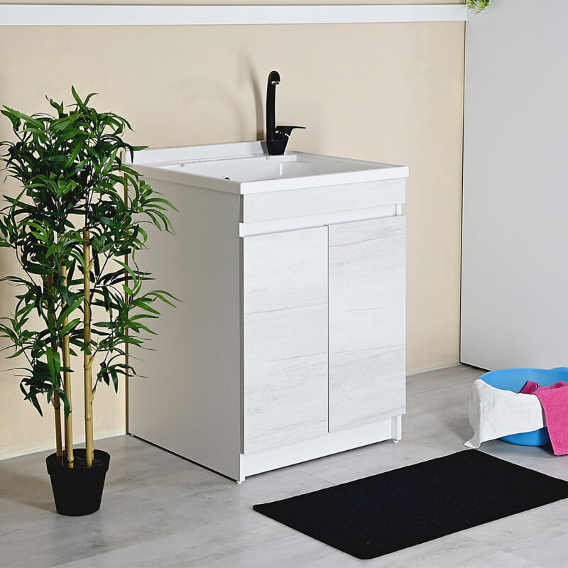 foto del prodotto mobile lavatoio 60x60 con vasca in plastica resina pp zara olmo bianco