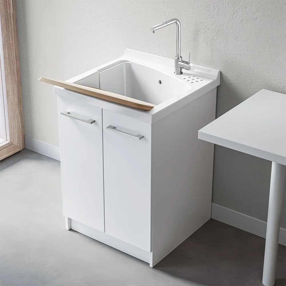 foto del prodotto mobile lavatoio 61x50 cm revine vasca in ceramica e asse in legno