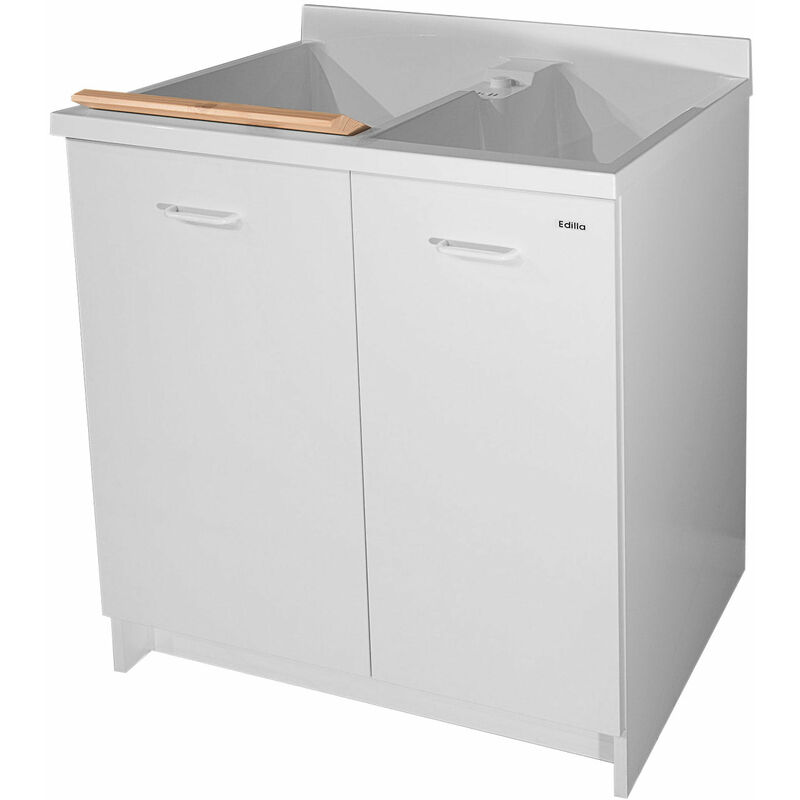 foto del prodotto mobile lavatoio 80x60x85cm 2 ante 2 vasche asse in legno montegrappa edilla bianco con cesto