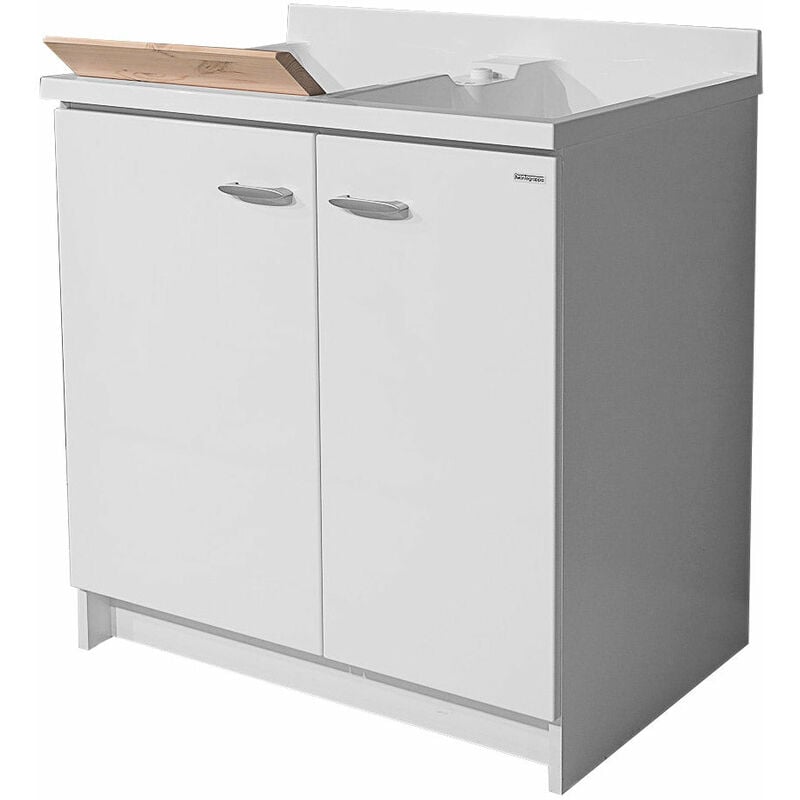 foto del prodotto mobile lavatoio 80x60x85cm 2 ante 2 vasche asse in legno montegrappa marella bianco con cesto