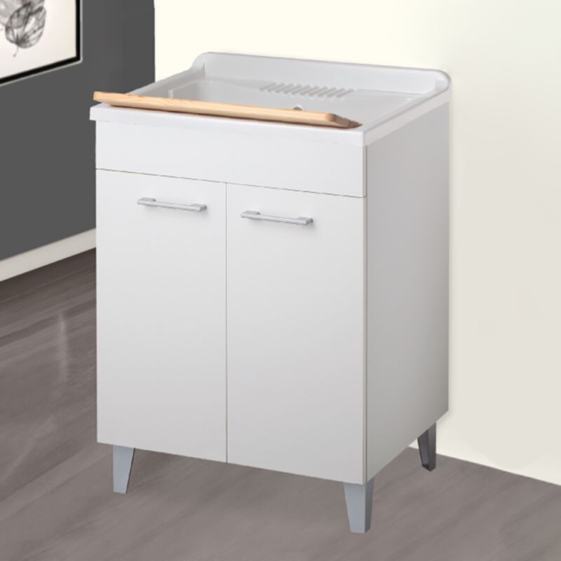 foto del prodotto mobile lavatoio a 2 ante in legno bianco con vasca in abs 60x50 cm