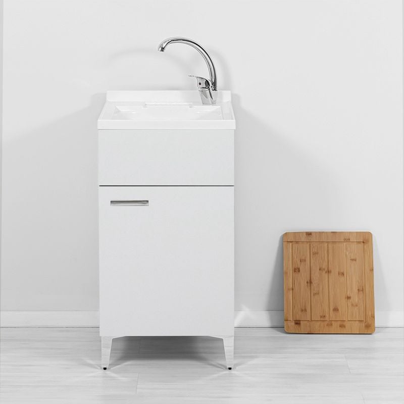 foto del prodotto mobile lavatoio bianco 45x50 cm vasca in resina e asse lavapanni desya