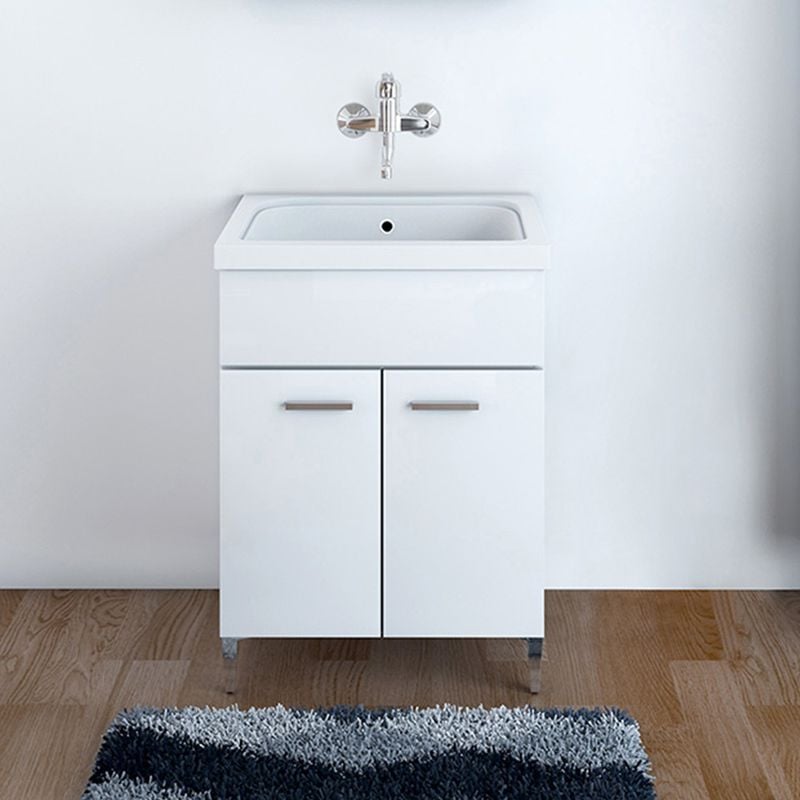 foto del prodotto mobile lavatoio bianco lucido in ceramica 60x50 cm con strofinatoio integrato