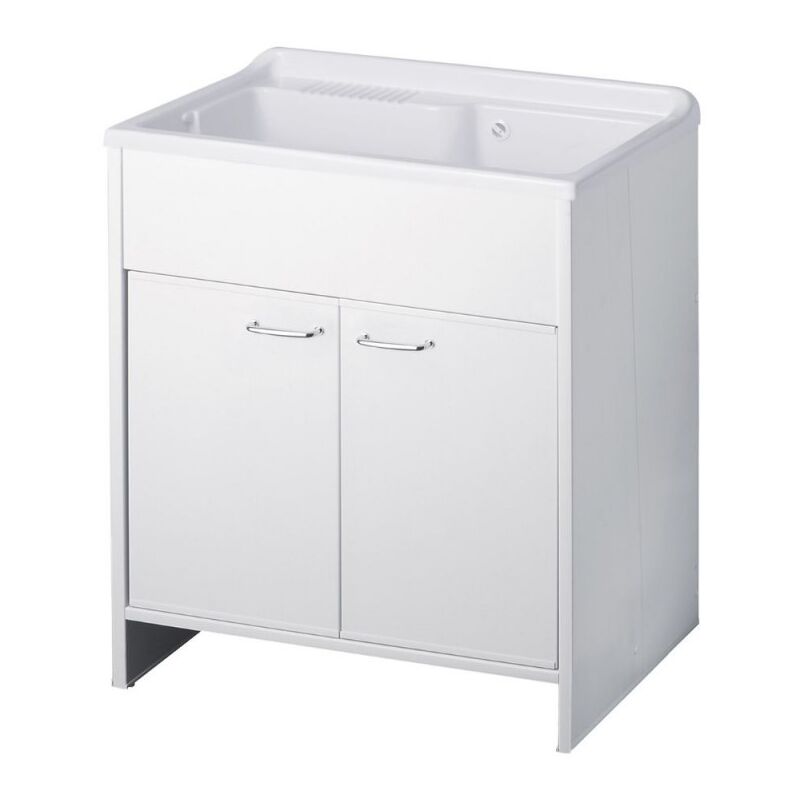 foto del prodotto mobile lavatoio con doppia anta in pvc colore bianco 80x50x85h cm artemio