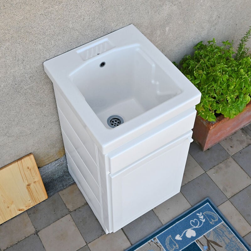 foto del prodotto mobile lavatoio da esterno in ceramica 45x50 nilo plus con sifoneria