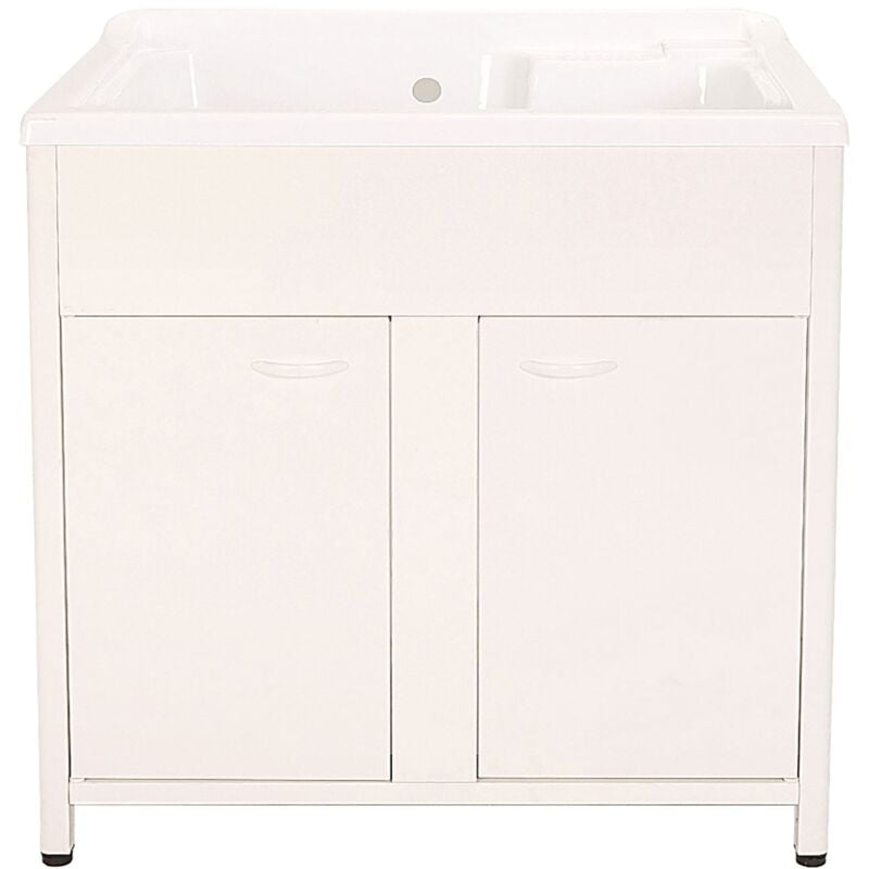 foto del prodotto mobile lavatoio da esterno in polipropilene e alluminio 75x60x83 cm con doppia vasca bianco