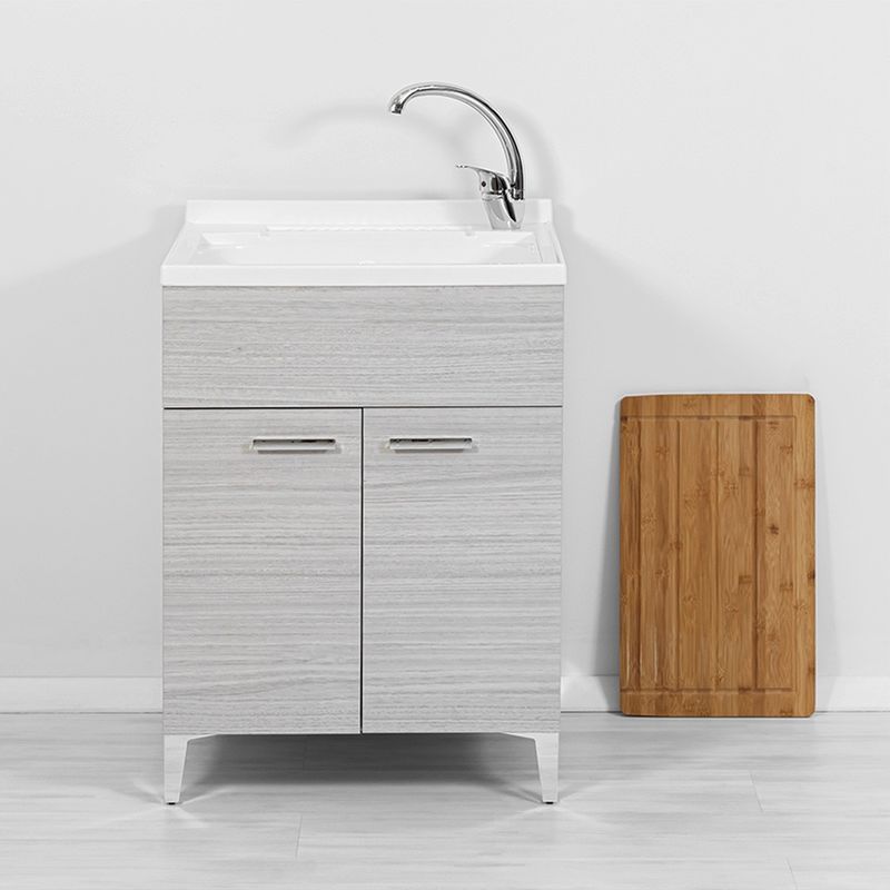 foto del prodotto mobile lavatoio grigio 60x50 cm vasca in resina e asse lavapanni desya