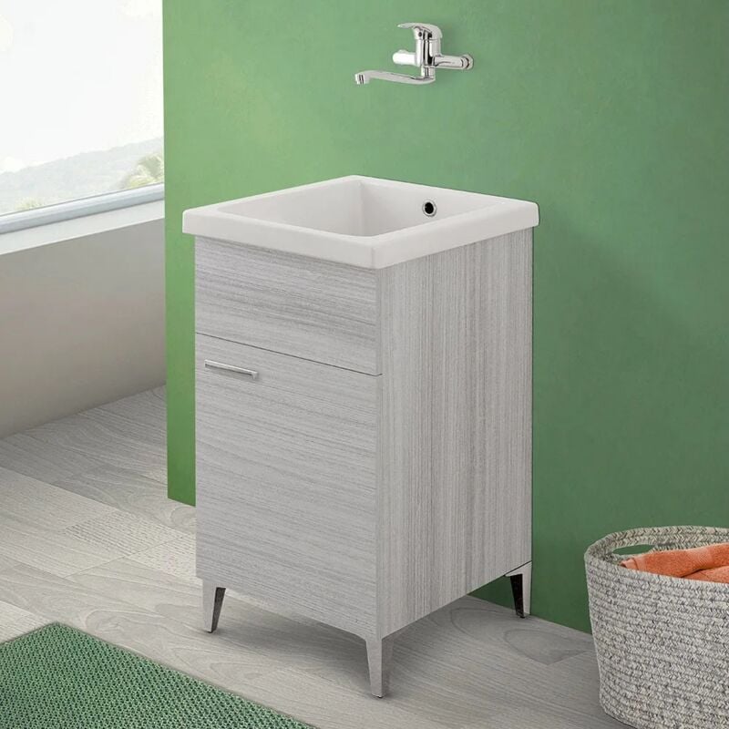 foto del prodotto mobile lavatoio grigio in ceramica 45x50 cm con strofinatoio integrato e kit scarico