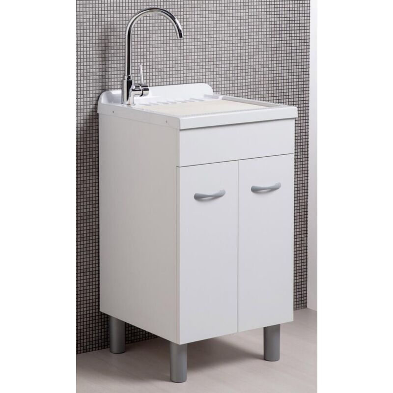 foto del prodotto mobile lavatoio in abs 55x45x88 cm 2 ante ambrosini doris bianco opaco