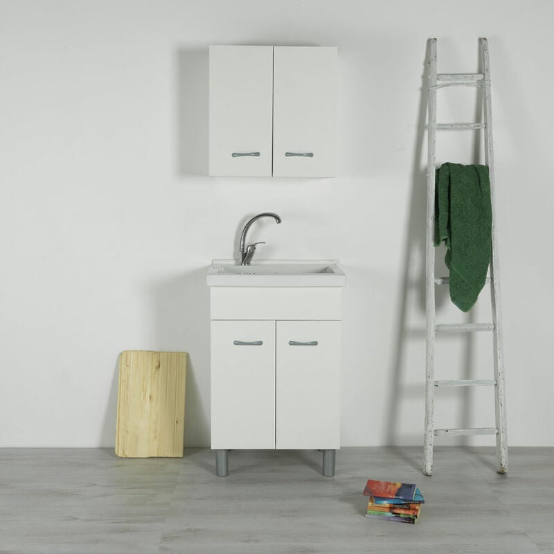 foto del prodotto mobile lavatoio in ceramica 60x50 reno per lavanderia con asse di lavaggio e foro