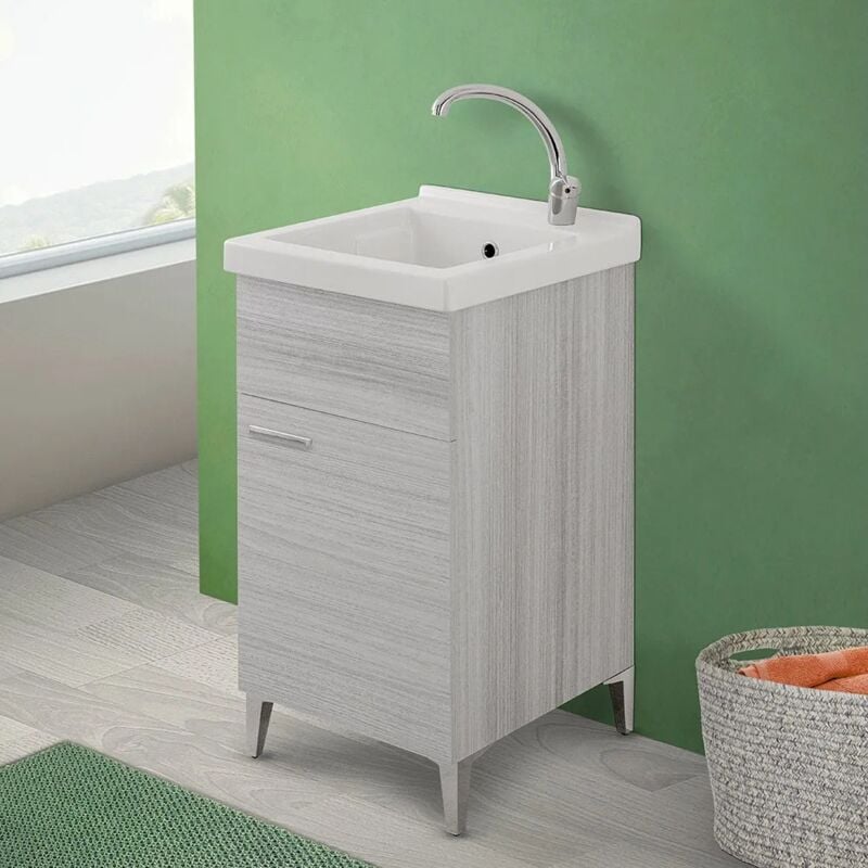 foto del prodotto mobile lavatoio in ceramica grigio 45x50 cm kit scarico incluso