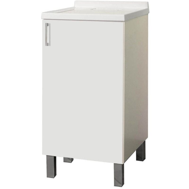 foto del prodotto mobile lavatoio in legno bianco a 1 anta con vasca in metacrilato 45x50 cm
