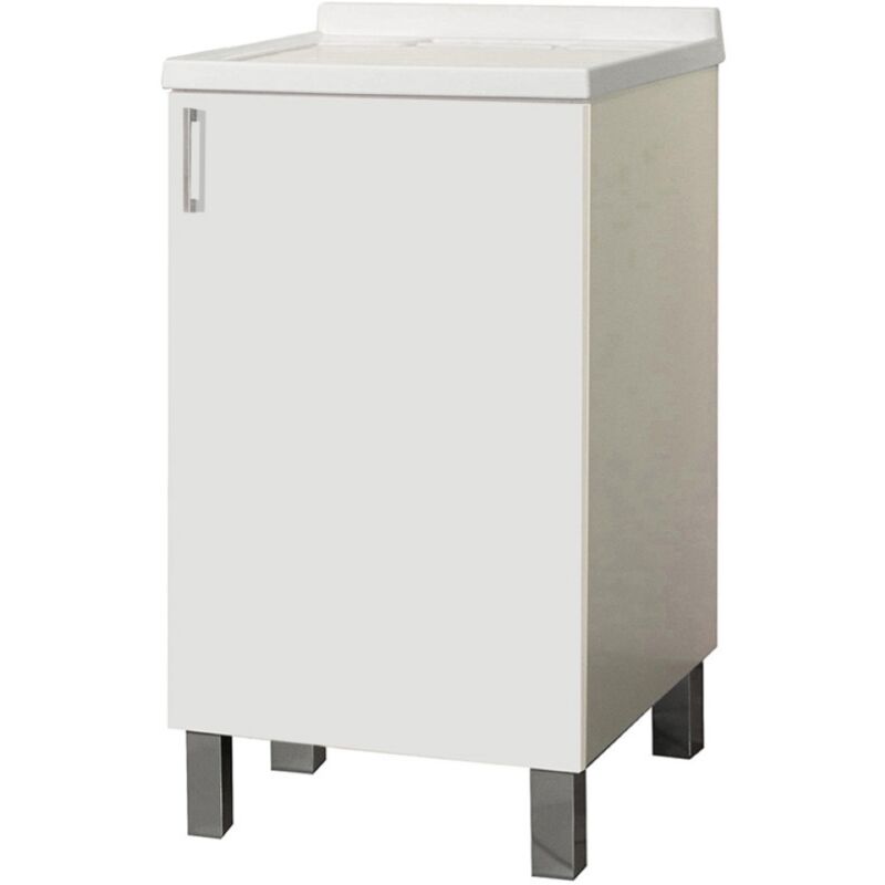 foto del prodotto mobile lavatoio in legno bianco a 1 anta con vasca in metacrilato 50x50 cm