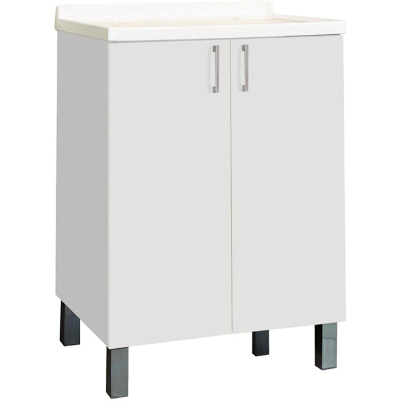 foto del prodotto mobile lavatoio in legno bianco a 2 ante con vasca in metacrilato 60x50 cm