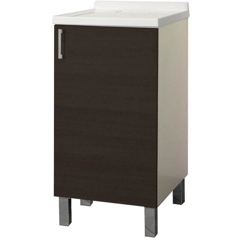 foto del prodotto mobile lavatoio in legno olmo caffe a 1 anta con vasca in metacrilato 45x50 cm