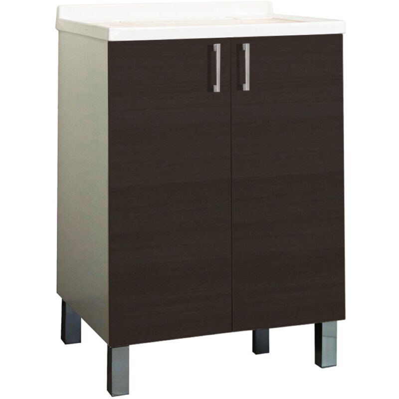 foto del prodotto mobile lavatoio in legno olmo caffe a 2 ante con vasca in metacrilato 60x50 cm