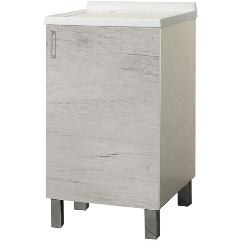 foto del prodotto mobile lavatoio in legno quercia bianco a 1 anta con vasca in metacrilato 50x50 cm