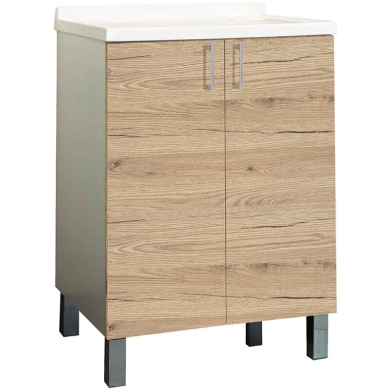 foto del prodotto mobile lavatoio in legno quercia naturale a 2 ante con vasca in metacrilato 60x50 cm