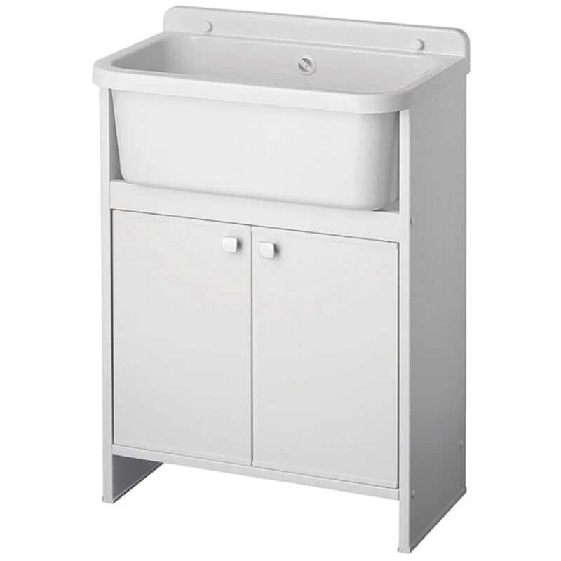 foto del prodotto mobile lavatoio in pvc con vasca ad inserimento 55x34 cm a 2 ante bianco