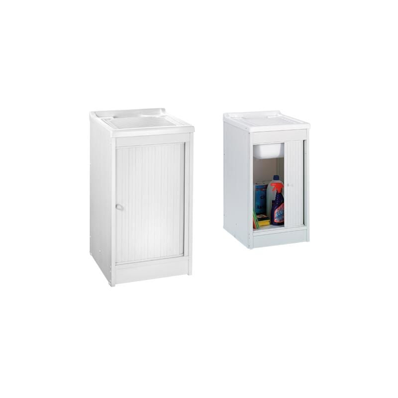 foto del prodotto mobile lavatoio in resina con anta scorrevole e struttura in pvc