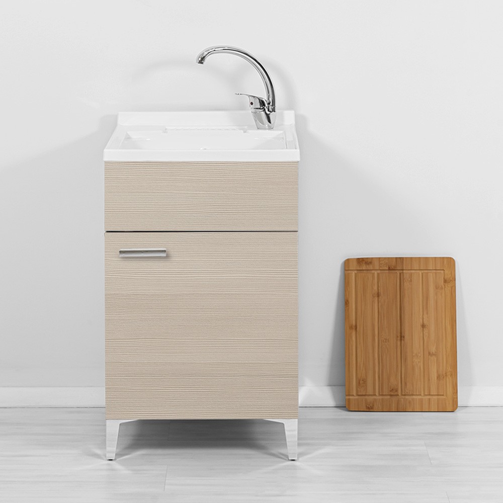 foto del prodotto mobile lavatoio larice 50x50 cm vasca in resina e asse lavapanni desya
