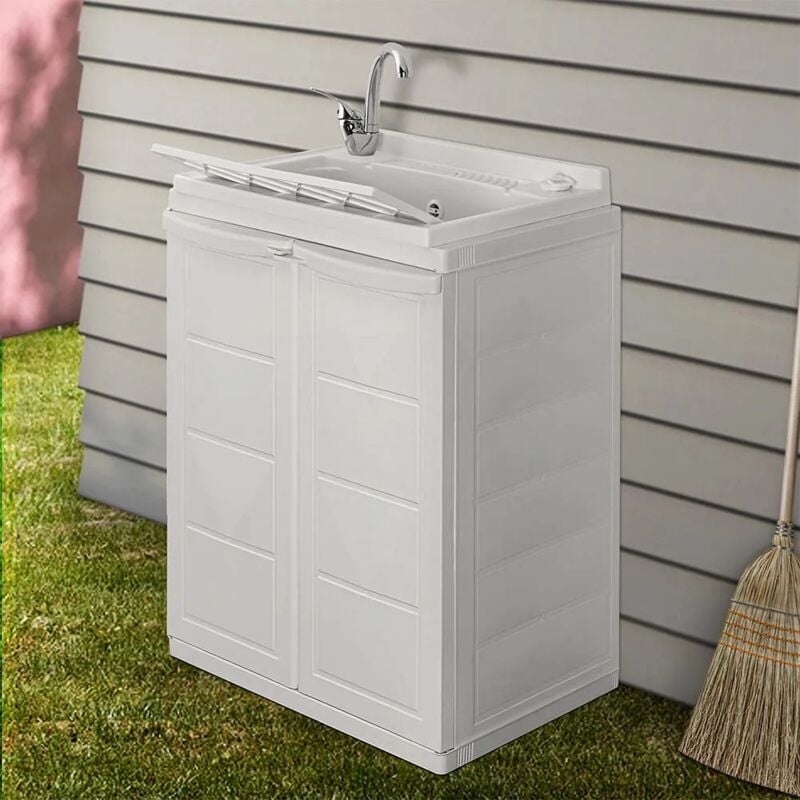 foto del prodotto mobile lavatoio salvaspazio 64x45 bianco con vasca e ripiano interno