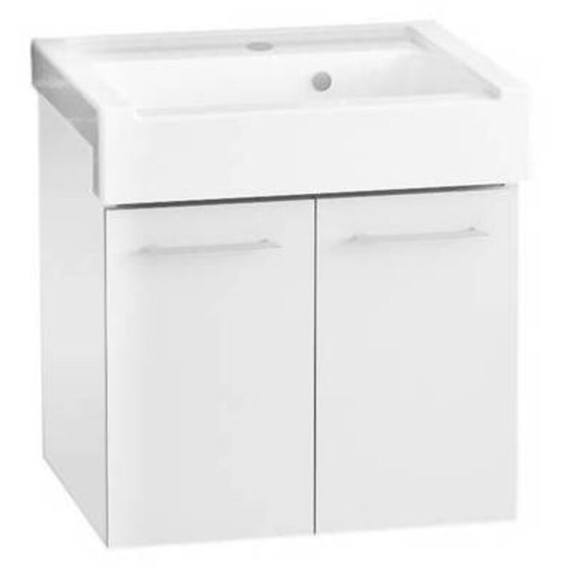 foto del prodotto mobile lavatoio sospeso con lavabo in ceramica 2 ante misura bianco classico lxp 60x50 cm